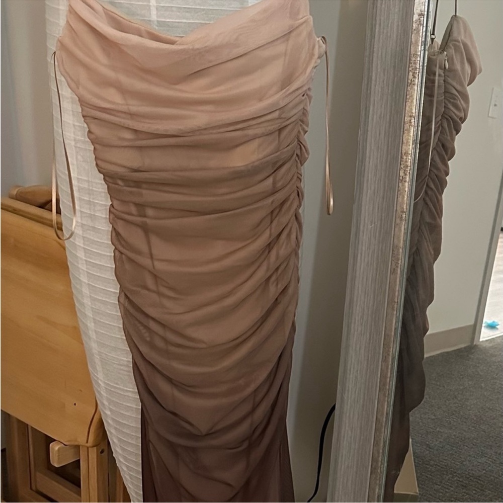 ZARA STRAPPY MIDI PRINTED TULLE DRESS DRAPED DARKBROWN SIZE MEDIUM 3067/254